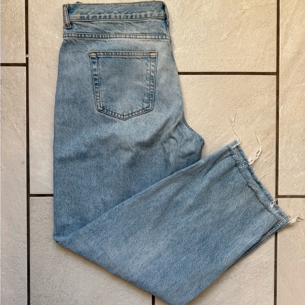 Zara Light Blue Wide Leg Distressed Denim Jeans